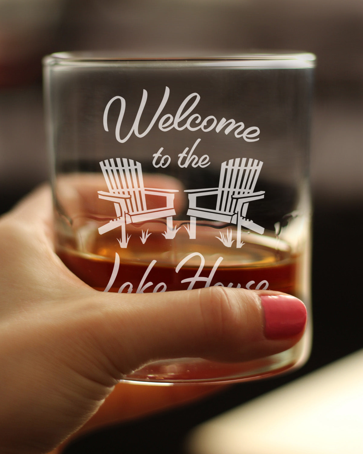 Welcome To The Lake House - Whiskey Rocks Glass - Lake Home Rustic Cabin Decor - 10.25 oz Glasses