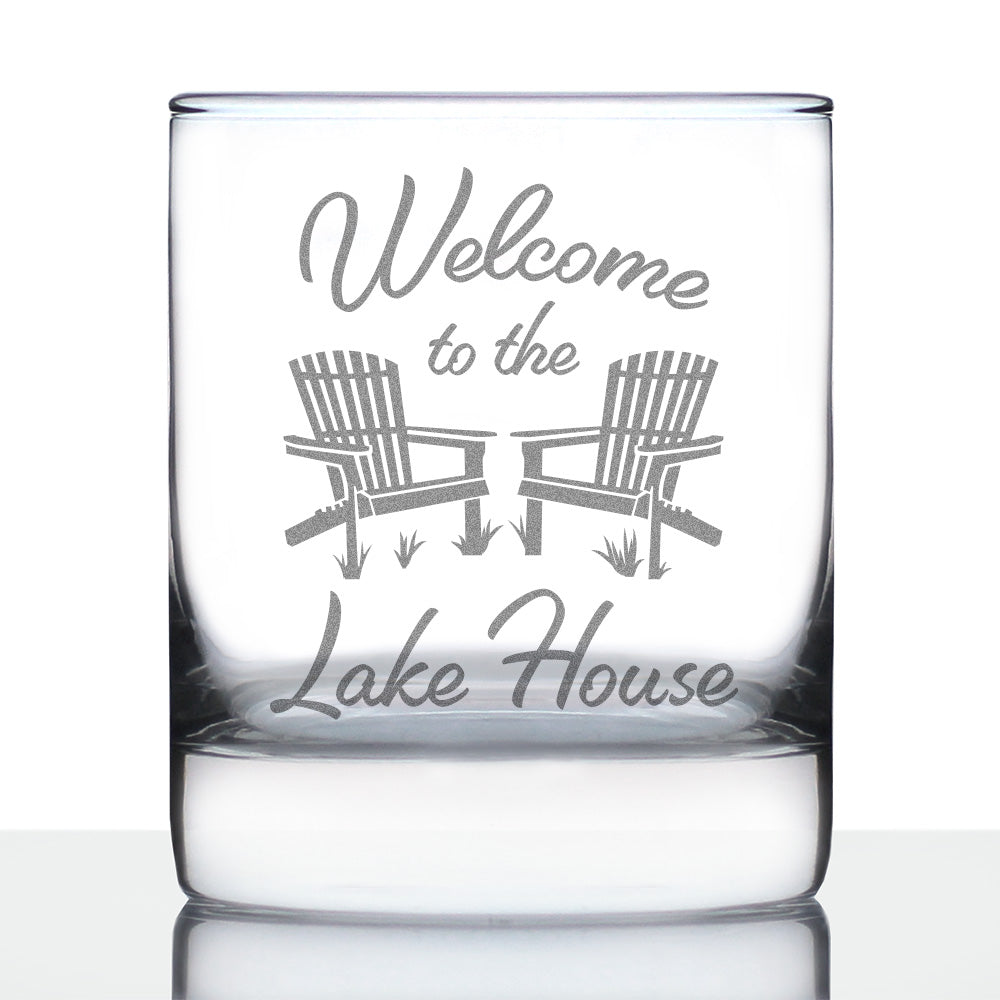 Welcome To The Lake House - Whiskey Rocks Glass - Lake Home Rustic Cabin Decor - 10.25 oz Glasses