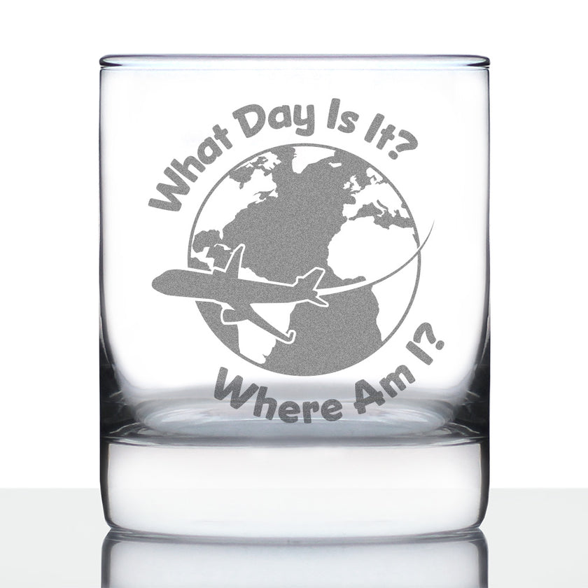 What Day Is It - Whiskey Rocks Glass - Funny Flight Attendant Gifts for Flight Attendants & Pilots - 10.25 oz Glasses