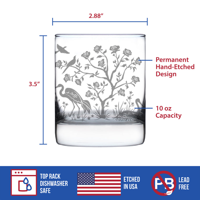 Chinoiserie Mural Pattern Engraved Rocks Glass - Full Wrap - Multi-Layer Engraved Whiskey Glasses - 10.25 oz