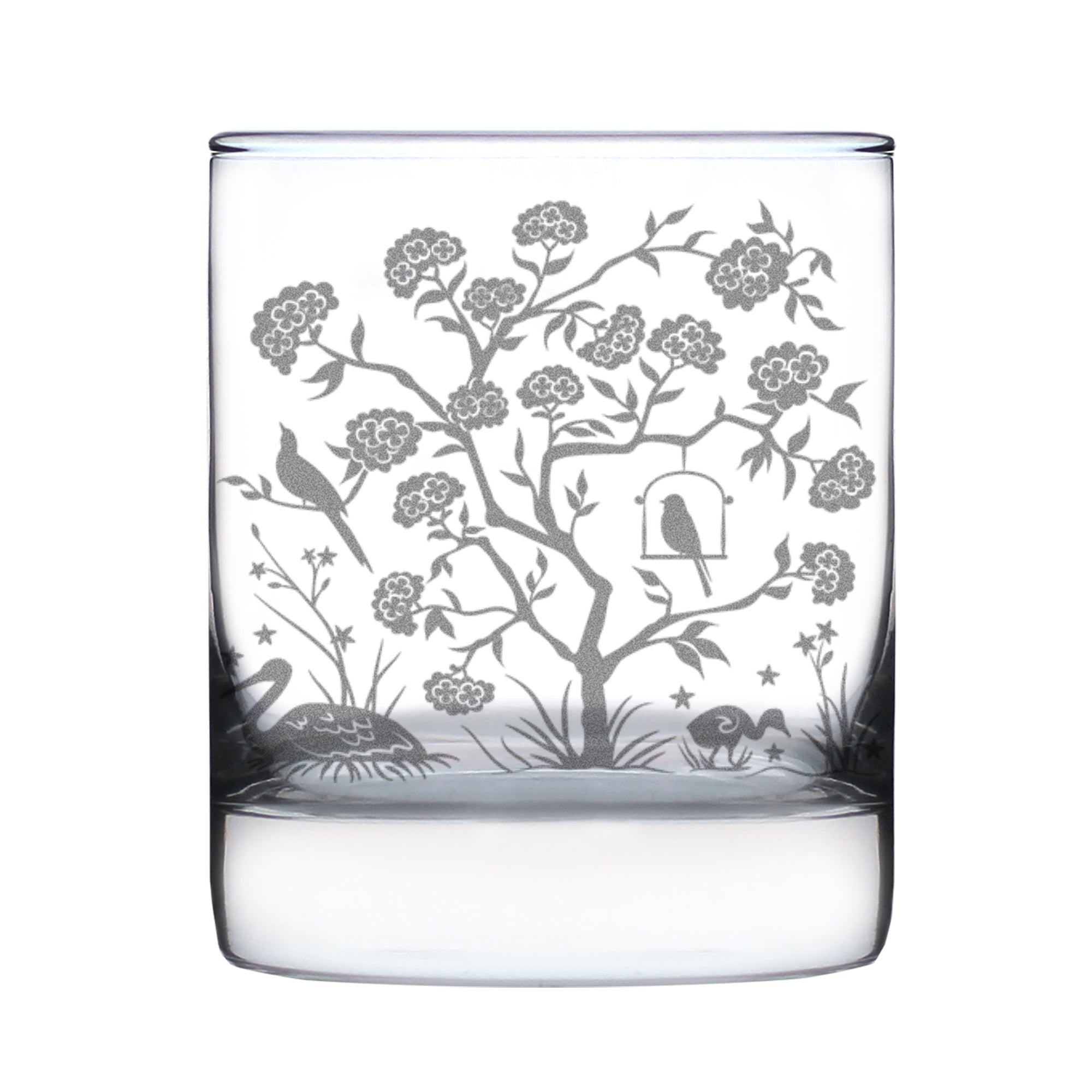 Chinoiserie Mural Pattern Engraved Rocks Glass - Full Wrap - Multi-Layer Engraved Whiskey Glasses - 10.25 oz