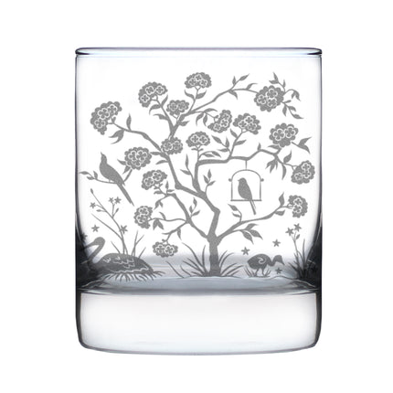 Chinoiserie Mural Pattern Engraved Rocks Glass - Full Wrap - Multi-Layer Engraved Whiskey Glasses - 10.25 oz