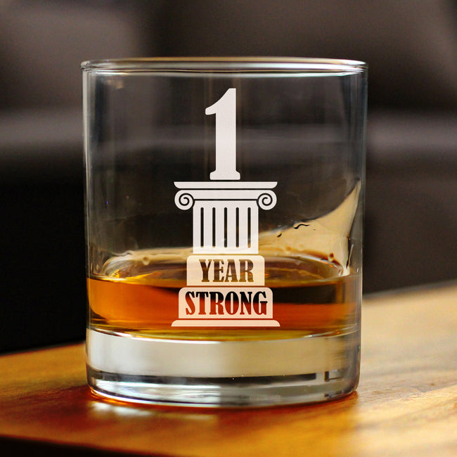1 Year Strong Engraved Rocks Glass Gifts 1st Anniversary Party Decor Weighted Whiskey Glasses - 10.25 oz
