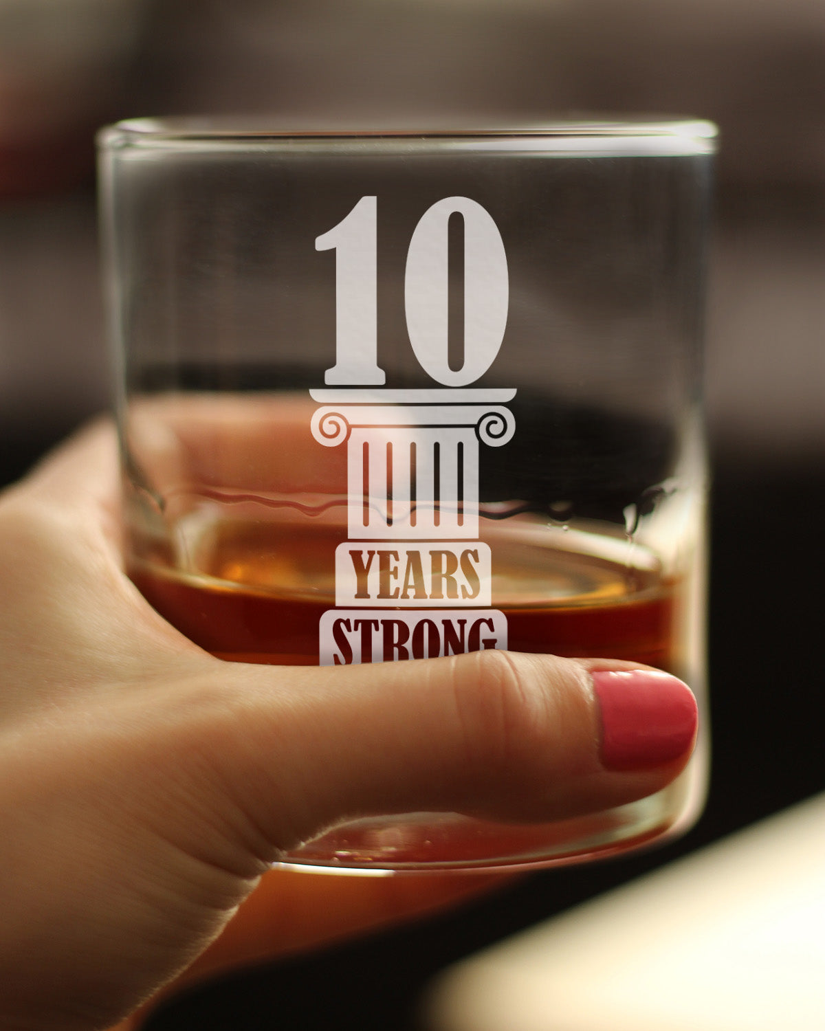 10 Years Strong Engraved Rocks Glass Gifts 10th Anniversary Party Decor Weighted Whiskey Glasses - 10.25 oz