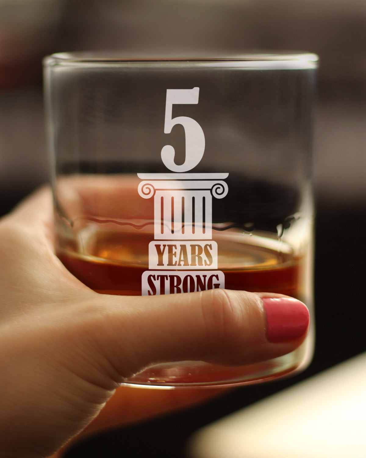 5 Years Strong Engraved Rocks Glass Gifts 5th Anniversary Party Decor Weighted Whiskey Glasses - 10.25 oz