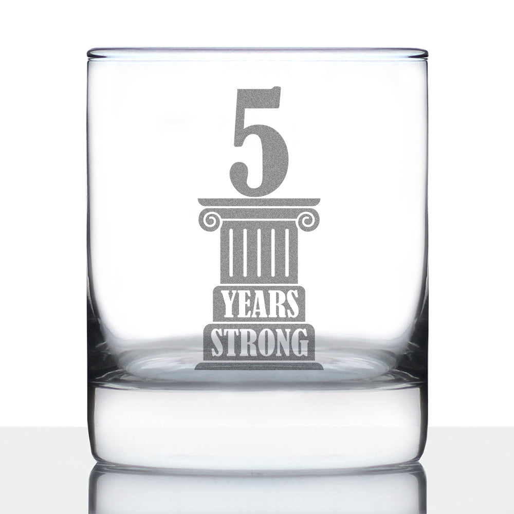 5 Years Strong Engraved Rocks Glass Gifts 5th Anniversary Party Decor Weighted Whiskey Glasses - 10.25 oz
