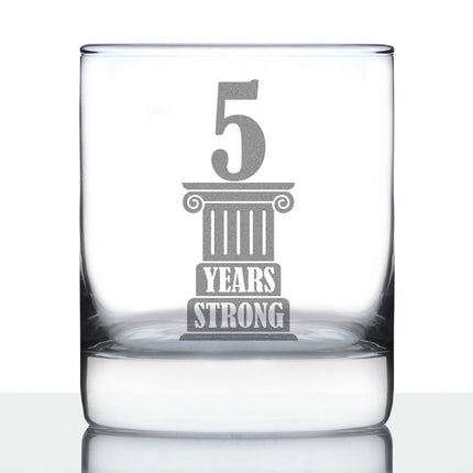 5 Years Strong Engraved Rocks Glass Gifts 5th Anniversary Party Decor Weighted Whiskey Glasses - 10.25 oz