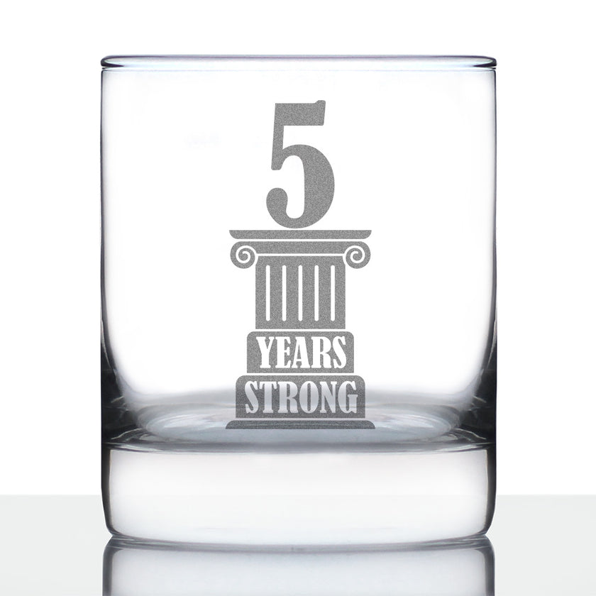 5 Years Strong Engraved Rocks Glass Gifts 5th Anniversary Party Decor Weighted Whiskey Glasses - 10.25 oz