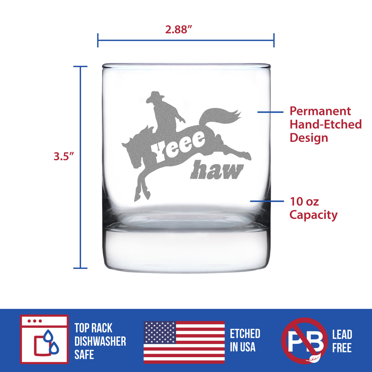 Yeehaw Engraved Rocks Glass Gifts Rodeo Party Decor &amp; Western Home Decorations Weighted Whiskey Glasses - 10.25 oz