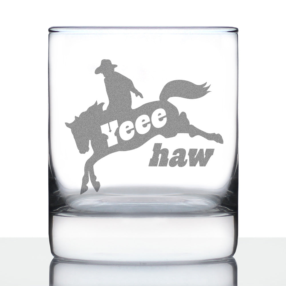 Yeehaw Engraved Rocks Glass Gifts Rodeo Party Decor &amp; Western Home Decorations Weighted Whiskey Glasses - 10.25 oz