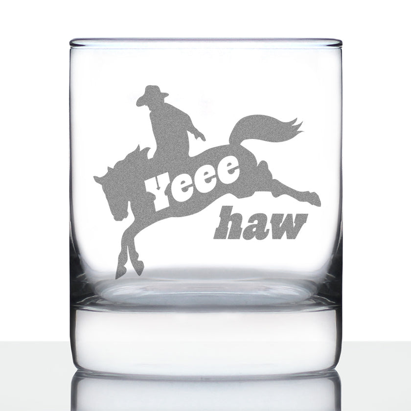 Yeehaw Engraved Rocks Glass Gifts Rodeo Party Decor & Western Home Decorations Weighted Whiskey Glasses - 10.25 oz