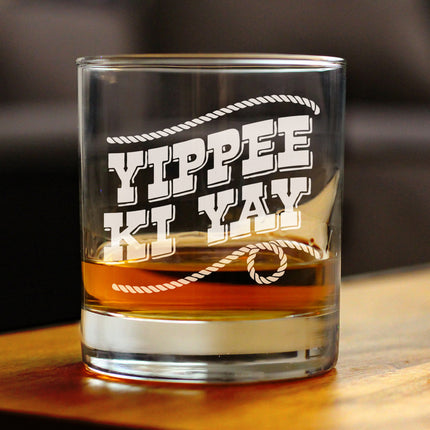 Yippee Ki Yay Engraved Rocks Glass Gifts Country Western Home Decor Weighted Whiskey Glasses - 10.25 oz