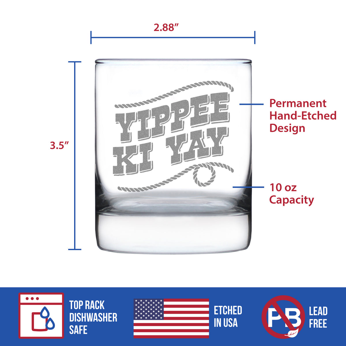 Yippee Ki Yay Engraved Rocks Glass Gifts Country Western Home Decor Weighted Whiskey Glasses - 10.25 oz