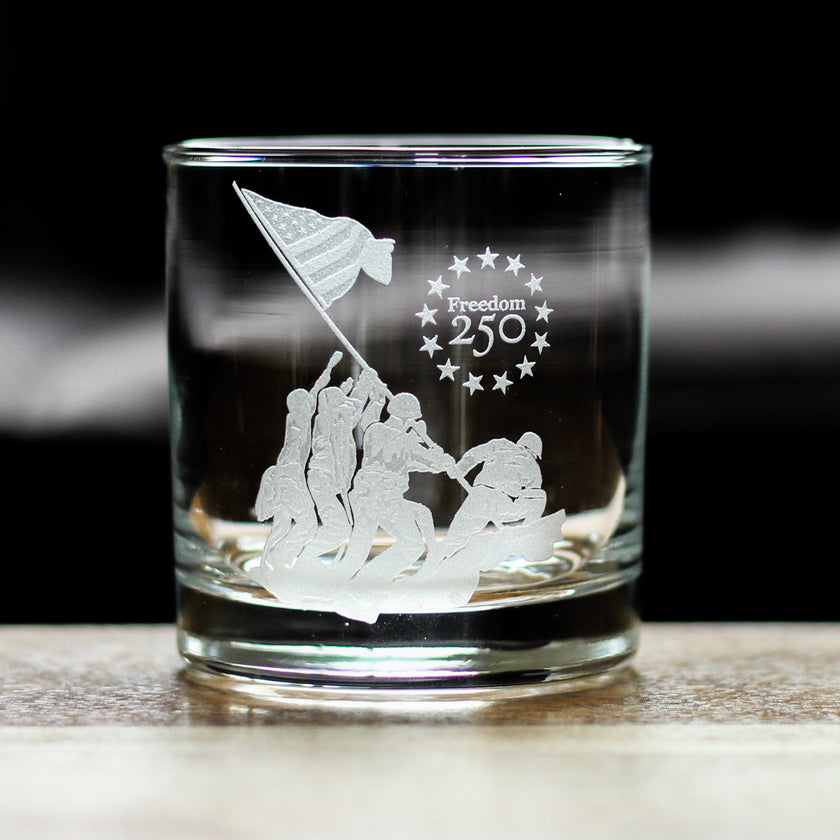 Freedom 250 Raising the Flag on Iwo Jima Engraved Rocks Glass - 10.25 oz Official USA 250th Anniversary Merch