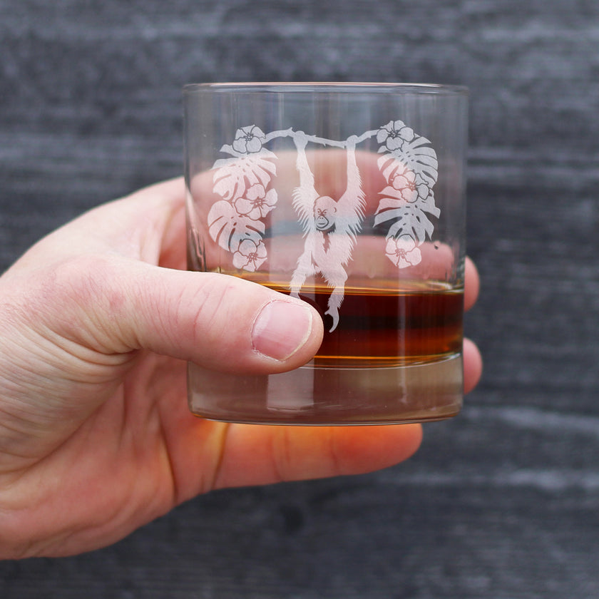 Orangutan Rocks Glass - Fun Wild Animal Themed Decor and Gifts for Lovers of Apes and Monkeys - 10.25 Oz Glasses