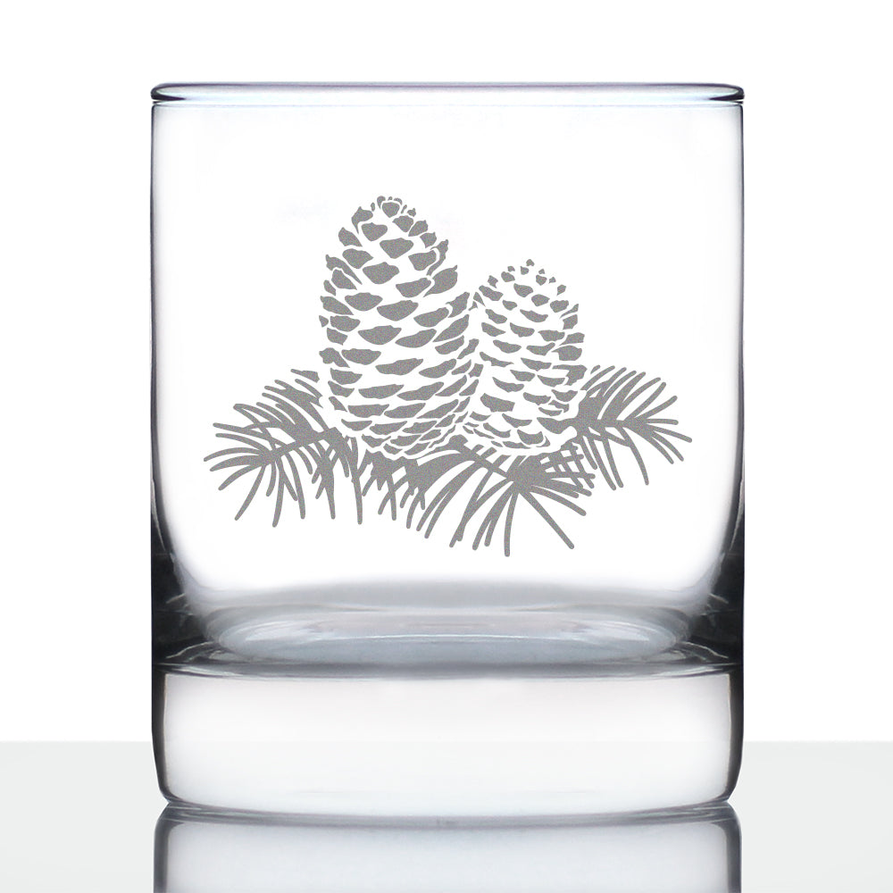 Pine Cone Rocks Glass - Rustic Themed Pinecones Decor and Cabin Gifts for Women and Men - 10.25 Oz Glasses