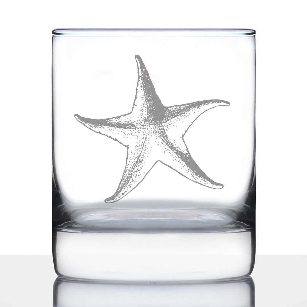 Starfish Rocks Glass - Beach Themed Decor and Decorative Ocean Glassware Gifts for Women and Men - 10.25 Oz Glasses