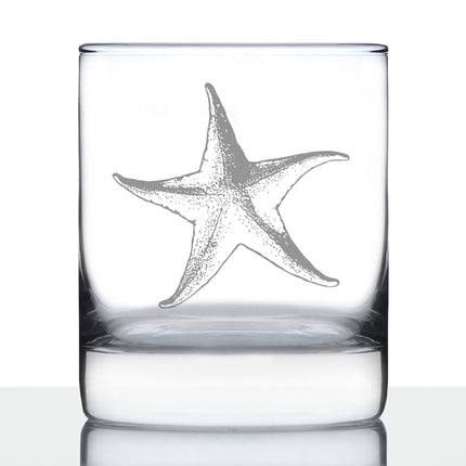 Starfish Rocks Glass - Beach Themed Decor and Decorative Ocean Glassware Gifts for Women and Men - 10.25 Oz Glasses