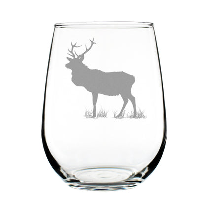 Elk Engraved Stemless Wine Glass - Single-Layer Engraving - 17 oz