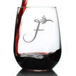 Monogram Letters - Floral & Bold Styles - Stemless Wine Glass - Personalized Gifts for Women and Men - Large Engraved Glasses