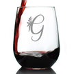 Monogram Letters - Floral & Bold Styles - Stemless Wine Glass - Personalized Gifts for Women and Men - Large Engraved Glasses
