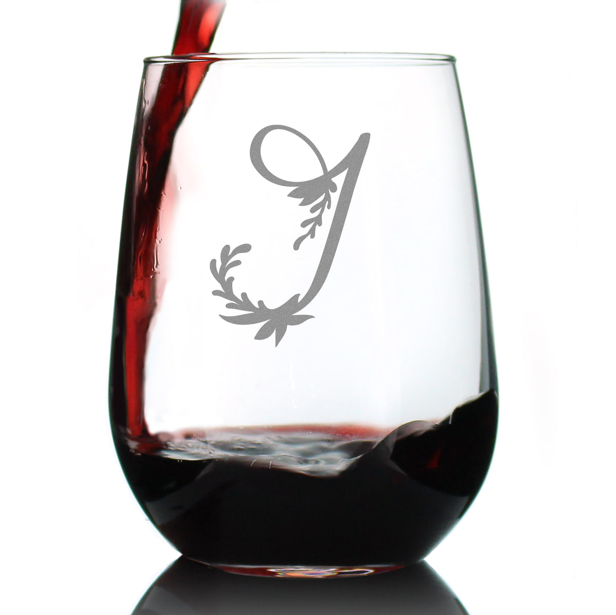 Monogram Letters - Floral &amp; Bold Styles - Stemless Wine Glass - Personalized Gifts for Women and Men - Large Engraved Glasses