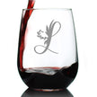 Monogram Letters - Floral & Bold Styles - Stemless Wine Glass - Personalized Gifts for Women and Men - Large Engraved Glasses
