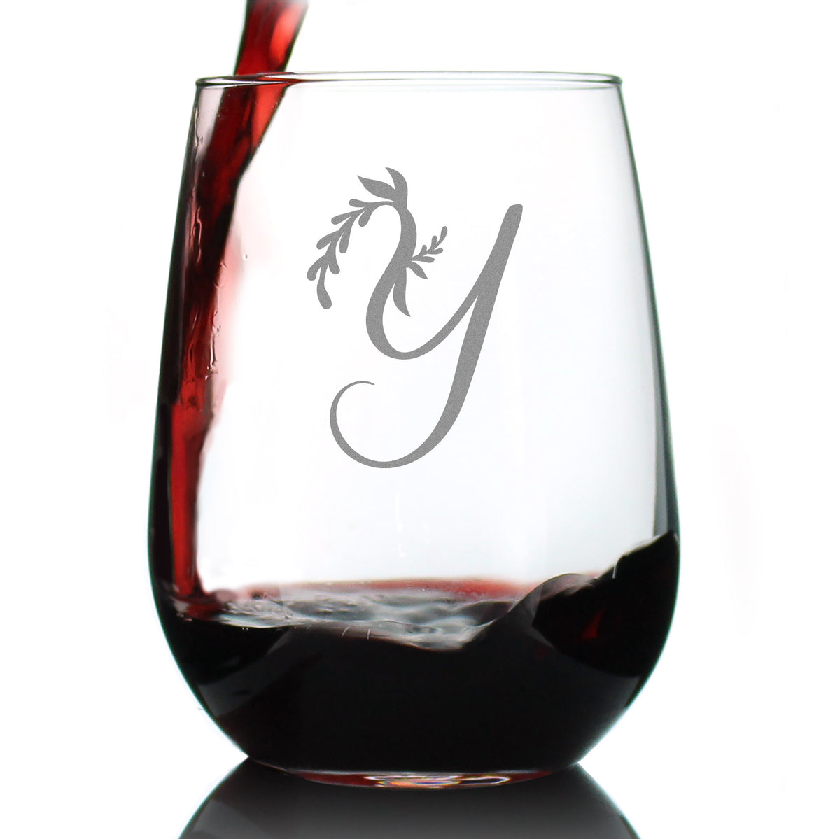 Monogram Letters - Floral &amp; Bold Styles - Stemless Wine Glass - Personalized Gifts for Women and Men - Large Engraved Glasses