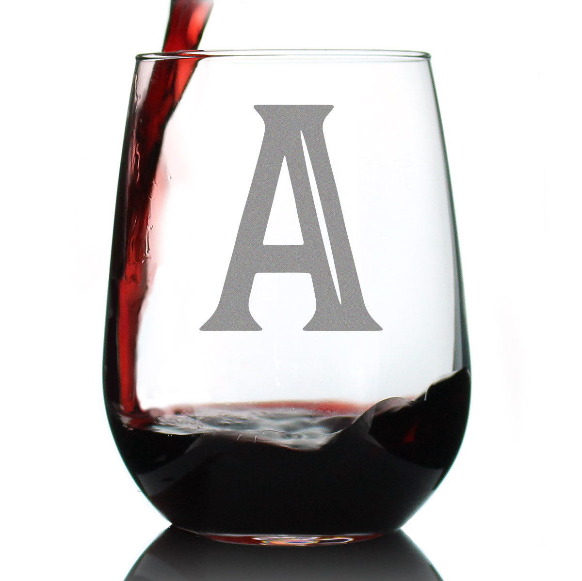 Monogram Letters - Floral &amp; Bold Styles - Stemless Wine Glass - Personalized Gifts for Women and Men - Large Engraved Glasses