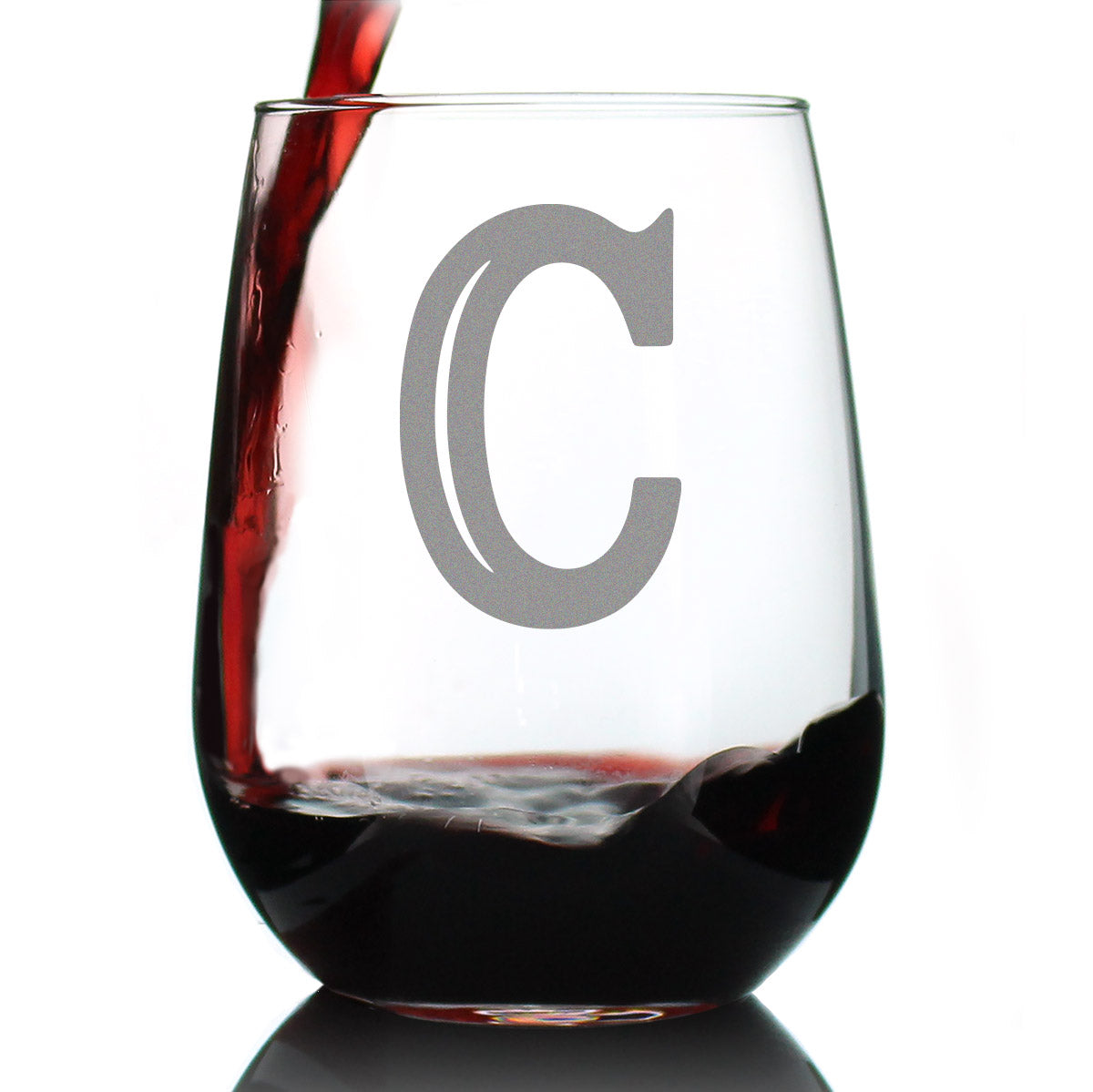 Monogram Letters - Floral &amp; Bold Styles - Stemless Wine Glass - Personalized Gifts for Women and Men - Large Engraved Glasses