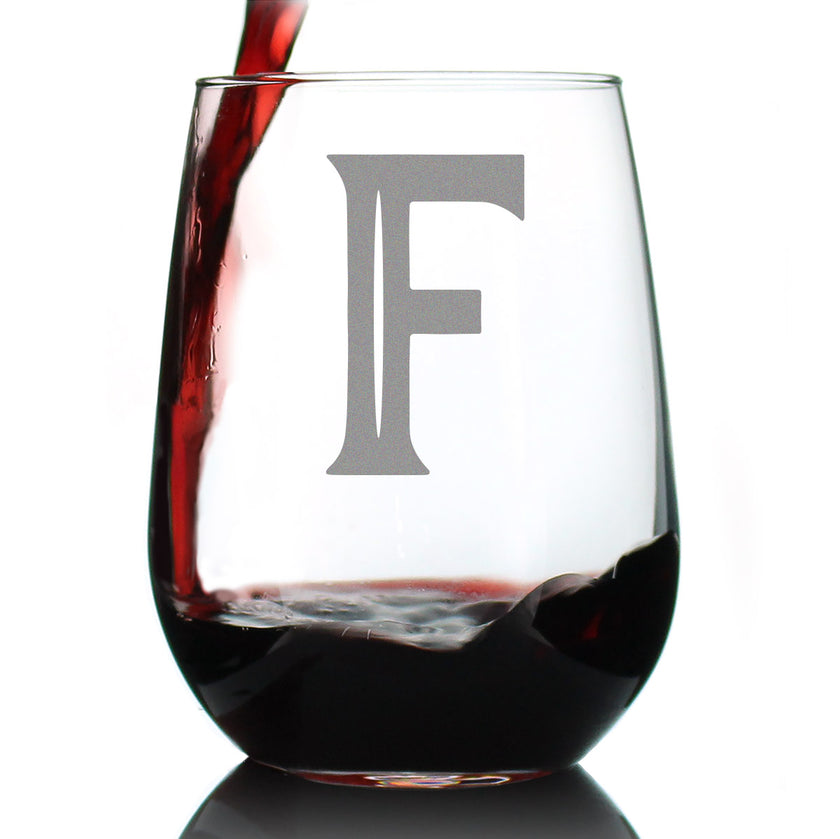 Monogram Letters - Floral & Bold Styles - Stemless Wine Glass - Personalized Gifts for Women and Men - Large Engraved Glasses