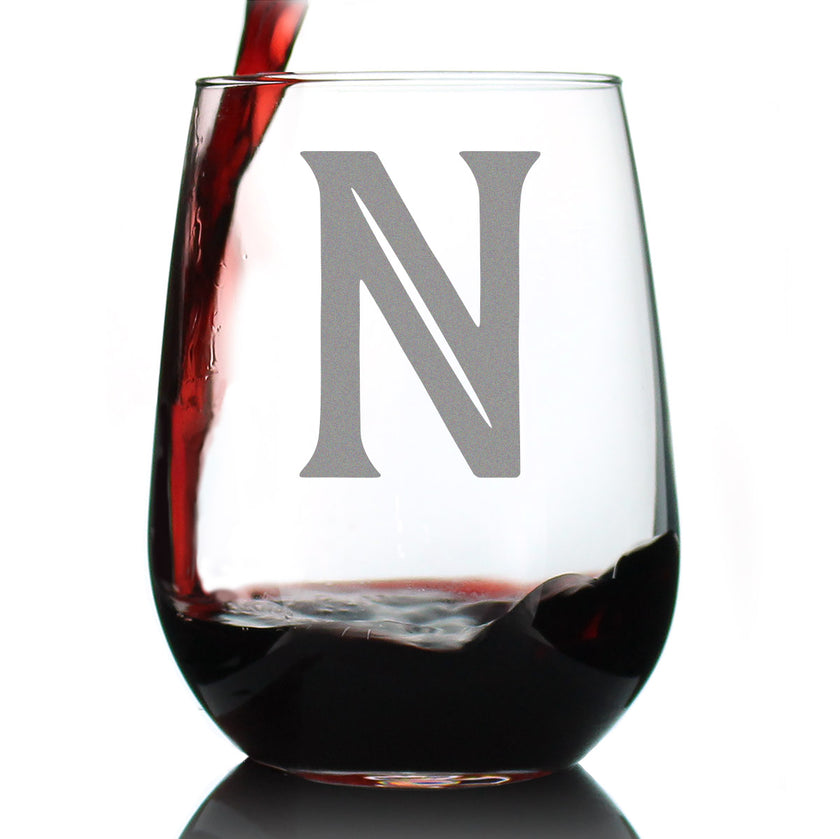 Monogram Letters - Floral & Bold Styles - Stemless Wine Glass - Personalized Gifts for Women and Men - Large Engraved Glasses