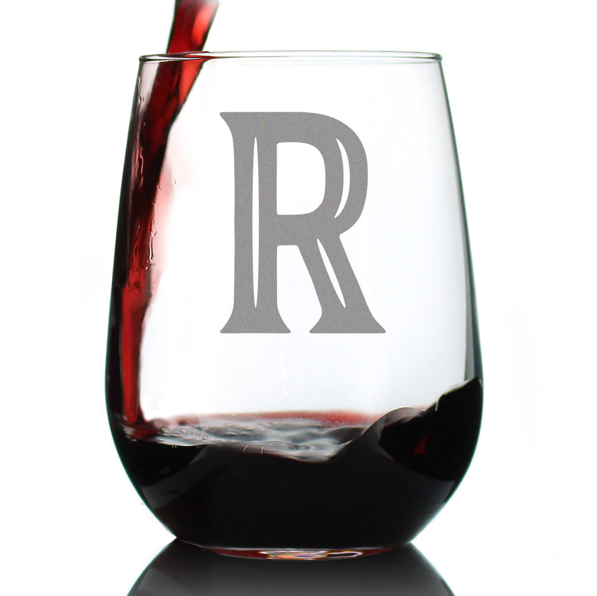 Monogram Letters - Floral &amp; Bold Styles - Stemless Wine Glass - Personalized Gifts for Women and Men - Large Engraved Glasses