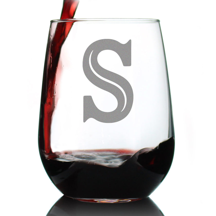 Monogram Letters - Floral & Bold Styles - Stemless Wine Glass - Personalized Gifts for Women and Men - Large Engraved Glasses