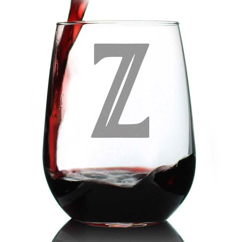 Monogram Letters - Floral & Bold Styles - Stemless Wine Glass - Personalized Gifts for Women and Men - Large Engraved Glasses