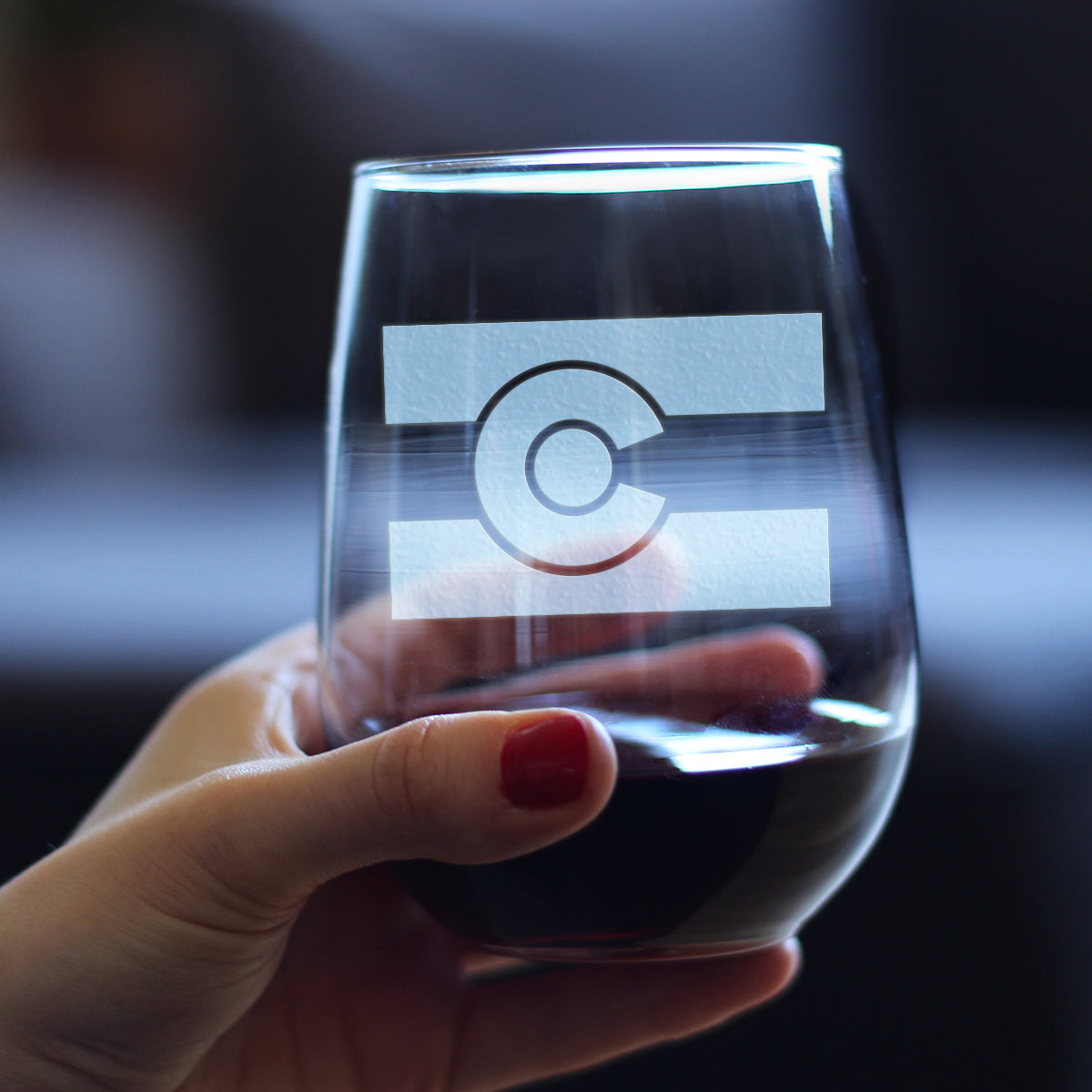Colorado Flag - Cute Centennial State Stemless Wine Glass, Large 17 oz, Etched Sayings, Gift Box