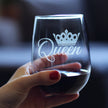 Queen – Cute Funny Stemless Wine Glass, Large Glasses, Etched Sayings, Gift Box