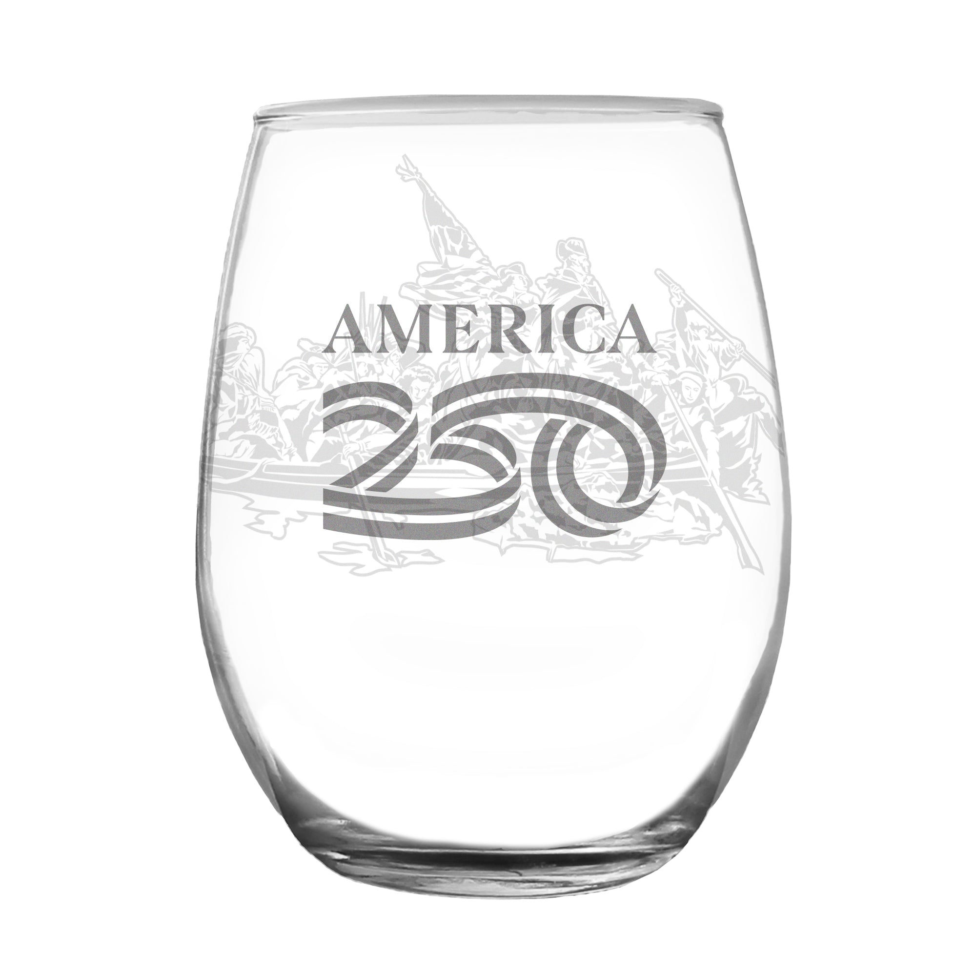 America 250 Washington Crossing the Delaware Engraved Stemless Wine Glass America250 Official for 250th Anniversary of the USA Wine Glasses - 15 oz