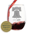 America 250 Liberty Bell Engraved Stemless Wine Glass America250 Official for 250th Anniversary of the USA Wine Glasses - 15 oz