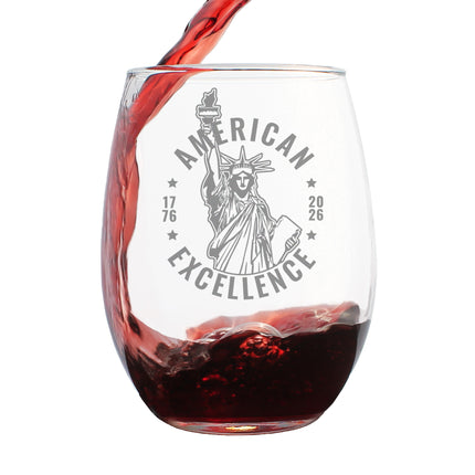 America 250 American Excellence Engraved Stemless Wine Glass America250 Official for 250th Anniversary of the USA Wine Glasses - 15 oz