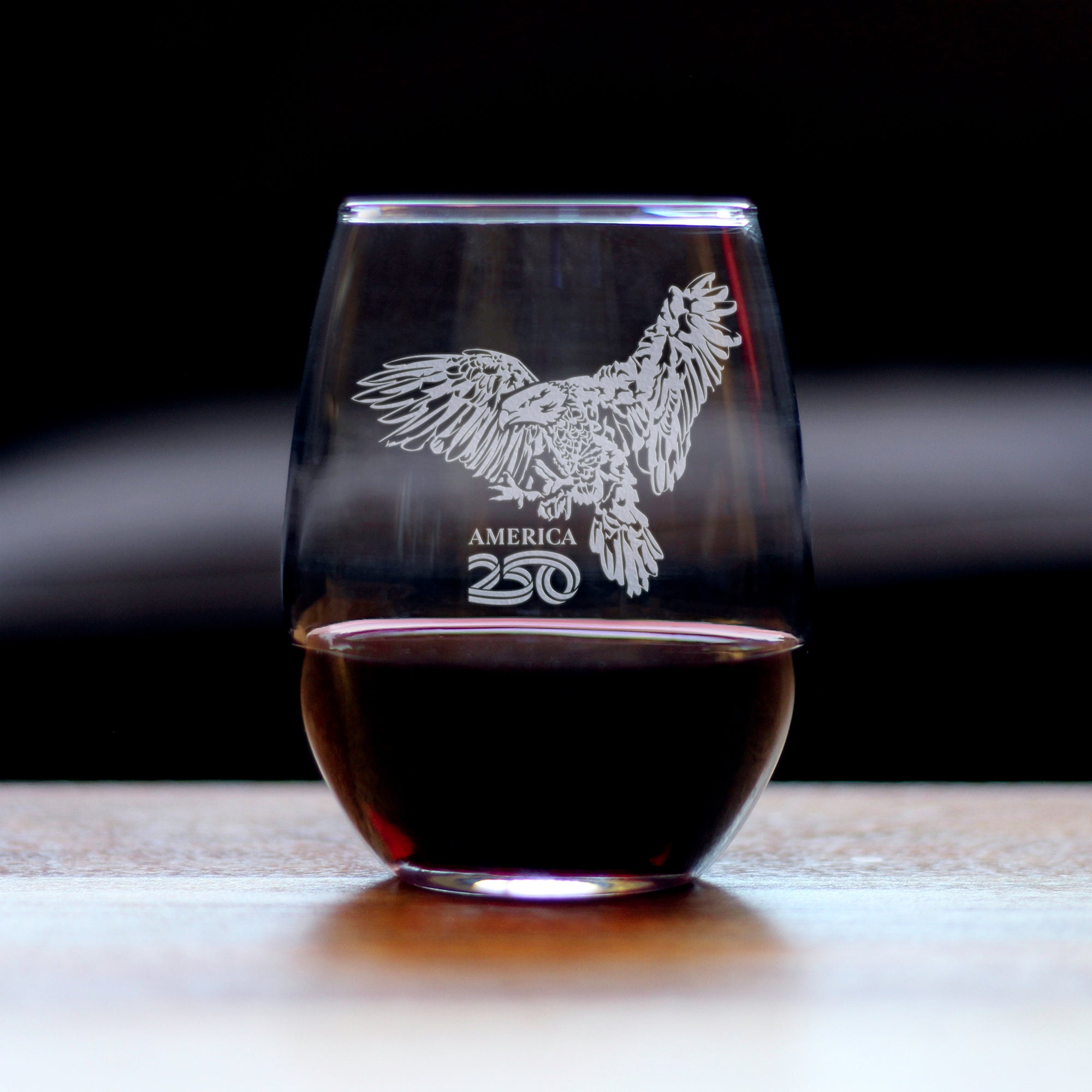 America 250 Bald Eagle Engraved Stemless Wine Glass America250 Official for 250th Anniversary of the USA Wine Glasses - 15 oz