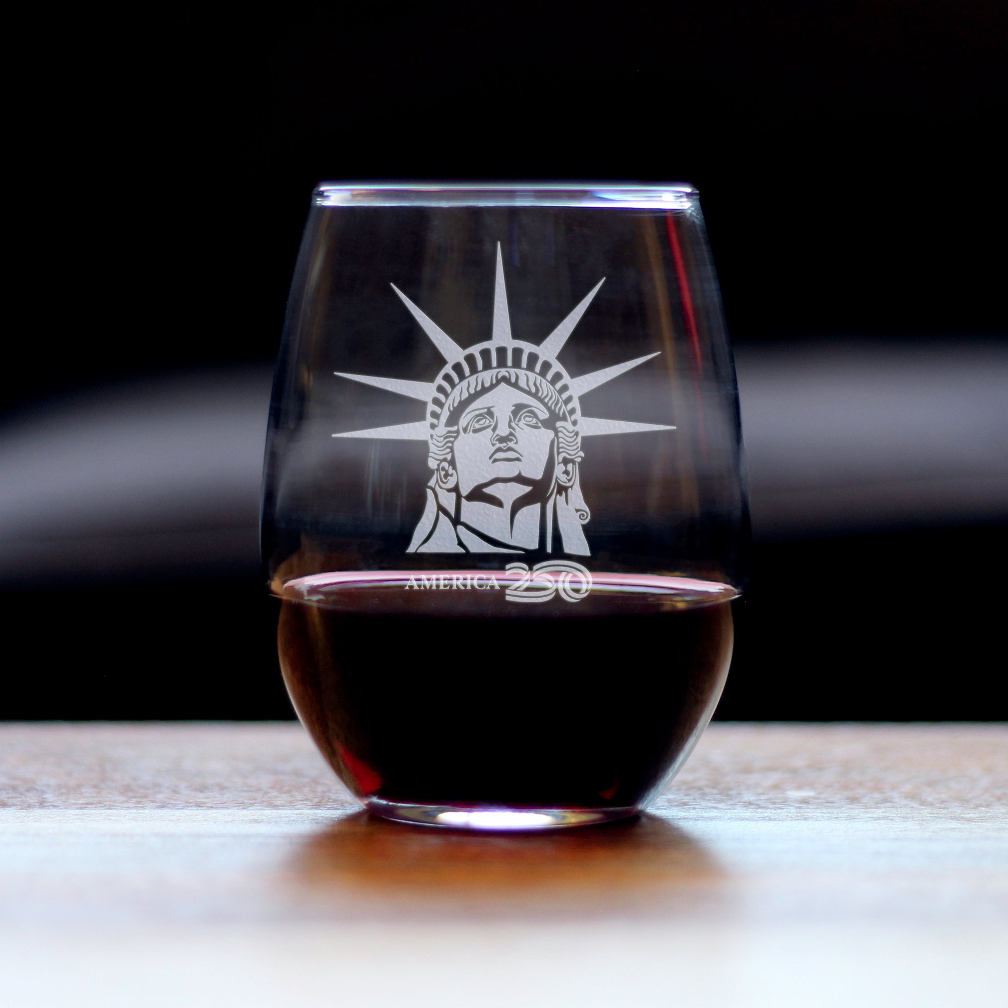 America 250 Statue of Liberty Profile Engraved Stemless Wine Glass America250 Official for 250th Anniversary of the USA Wine Glasses - 15 oz
