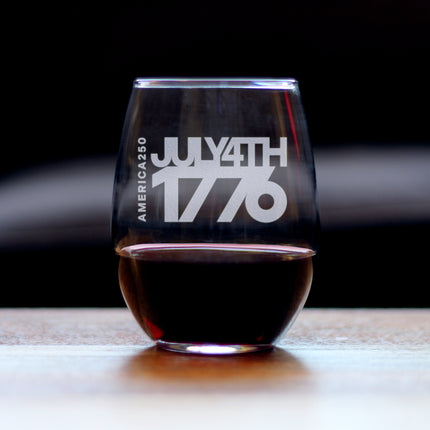 America 250 July 4 1776 Engraved Stemless Wine Glass America250 Official for 250th Anniversary of the USA Wine Glasses - 15 oz
