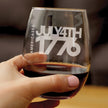 America 250 July 4 1776 Engraved Stemless Wine Glass America250 Official for 250th Anniversary of the USA Wine Glasses - 15 oz
