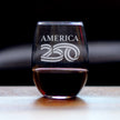 America 250 Logo Engraved Stemless Wine Glass America250 Official for 250th Anniversary of the USA Wine Glasses - 15 oz