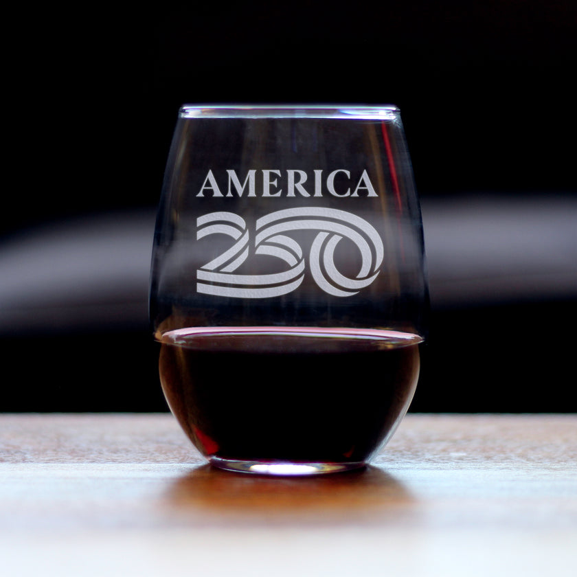 America 250 Logo Engraved Stemless Wine Glass America250 Official for 250th Anniversary of the USA Wine Glasses - 15 oz