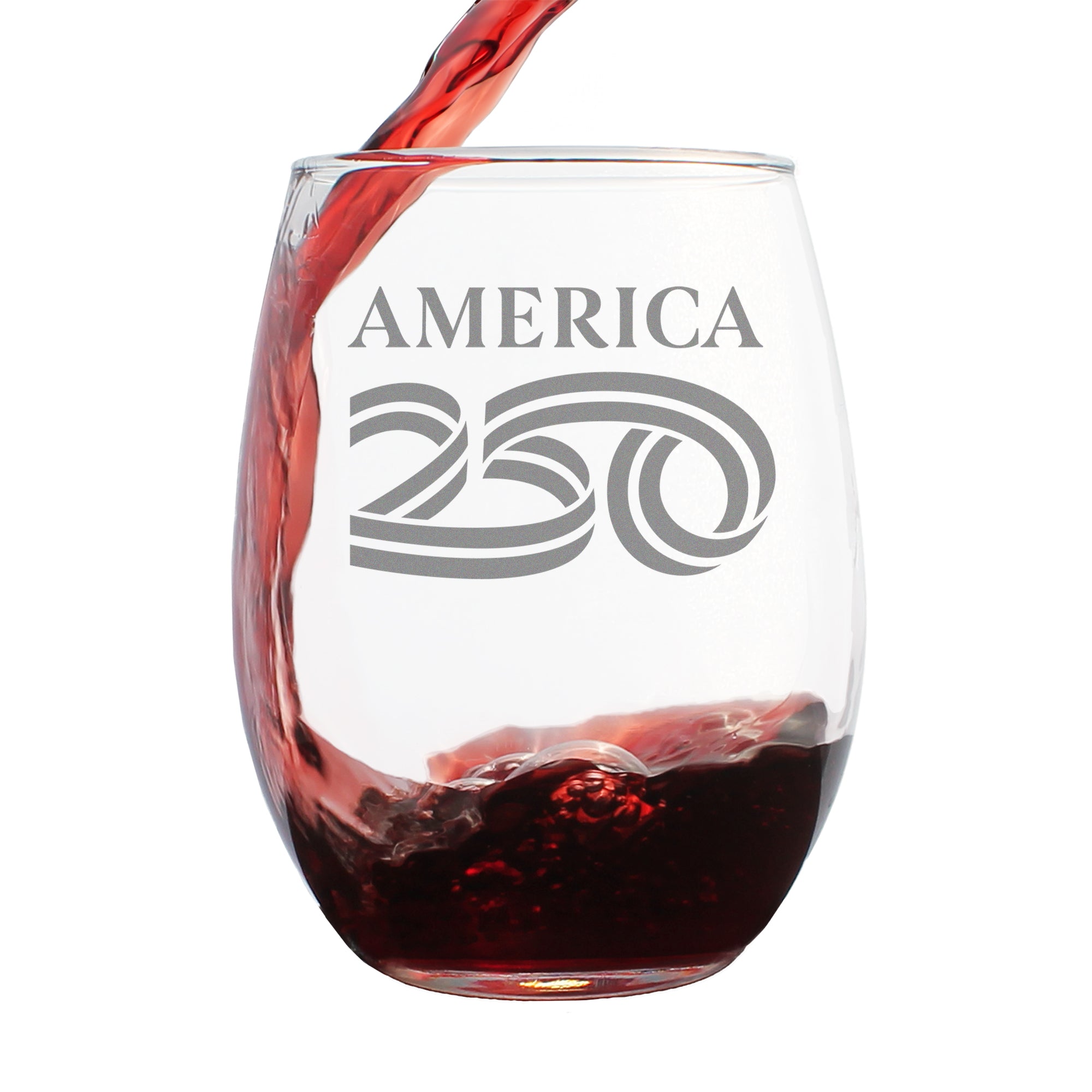 America 250 Logo Engraved Stemless Wine Glass America250 Official for 250th Anniversary of the USA Wine Glasses - 15 oz