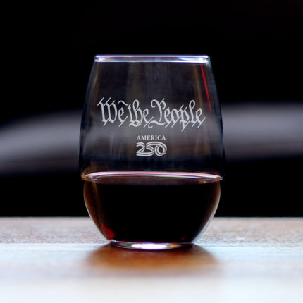 America 250 We the People Engraved Stemless Wine Glass America250 Official for 250th Anniversary of the USA Wine Glasses - 15 oz