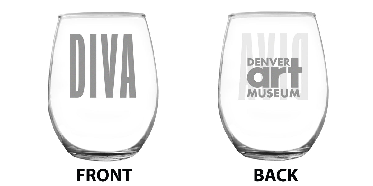 Denver Art Museum - DIVA Logo & DAM Logo - Made in USA Wine Glasses - 15 oz