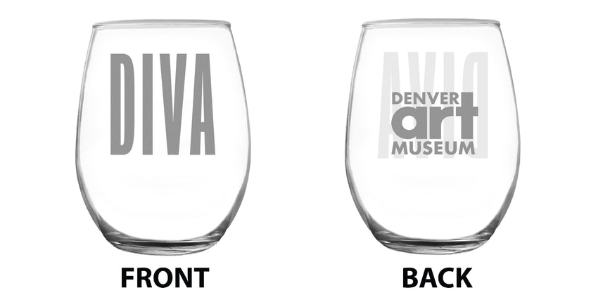 Denver Art Museum - DIVA Logo & DAM Logo - Made in USA Wine Glasses - 15 oz